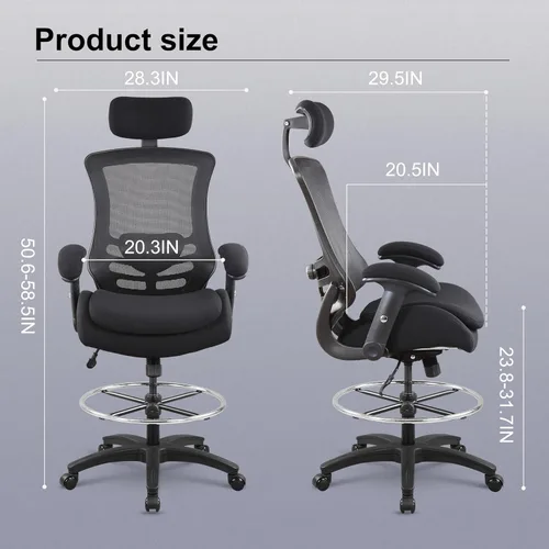 Miniatura 2 de BOLISS Silla de dibujo ergonómica de 400 libras, silla alta de malla para oficina, silla de escritorio de pie, reposabrazos ajustable en altura