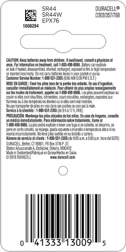 Miniatura 2 de Duracell Batería de óxido de plata 1,5 voltios 303/357/76, 1 cada