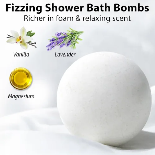 Miniatura 3 de Magnesio Lavanda Vainilla Lujo Fizzing Bath Bomb Fórmula de piel sensible para relajación, Baño, Hidratante, manteca de karité, alivio del estrés