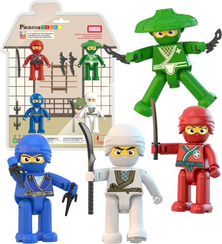 Miniatura 10 de Picasso Toys - Figuras de acción magnéticas de personajes de 4 piezas de astronauta para bloques de construcción, juego de juguetes para niños