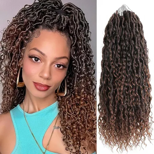 Miniatura 39 de Copper Goddess Faux Locs Cabello de Ganchillo con Puntas Rizadas, 7 Paquetes de 14 Pulgadas Boho Goddess Locs Cabello de Ganchillo, Cabello