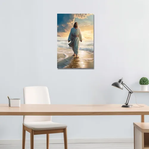 Miniatura 5 de LZIMU Lienzo decorativo para pared, diseño de Jesús caminando en la playa, póster de Dios, obra de arte católica para habitación espiritual