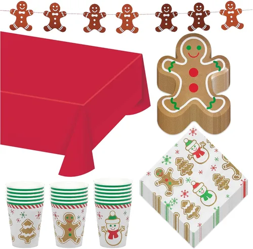 Miniatura 22 de Suministros para fiestas navideñas - Platos de postre de papel, servilletas para bebidas y tenedores de aldea navideña de invierno (para 16 personas)