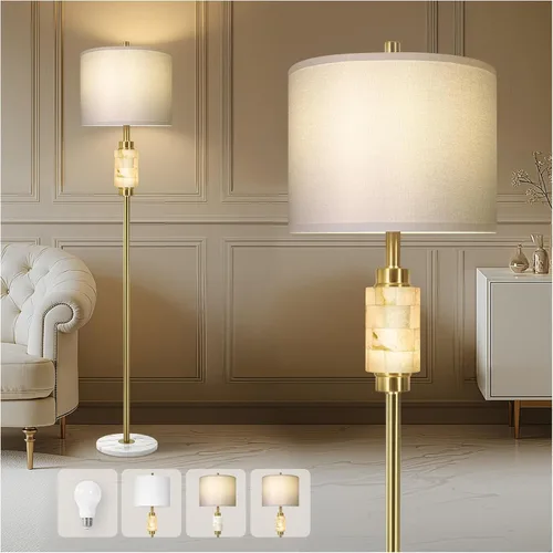 Miniatura 7 de KIVDITZO Lámparas de pie de vidrio regulables para sala de estar, lámpara de pie moderna con pantalla de cristal, base de mármol, lámpara de 64