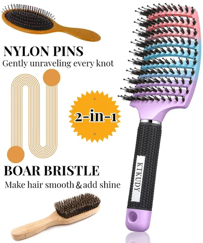 Miniatura 4 de KTKUDY Cepillo desenredante húmedo o seco para todo tipo de cabello, elimina nudos y reduce la rotura, cepillo desenredante sin enredos