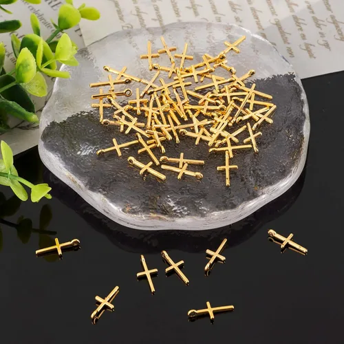 Miniatura 6 de BB Beadthoven Dijes de cruz con cuentas, mini dijes pequeños de metal plateado para pulseras, cruces artesanales para hacer pulseras, collares, Cruz