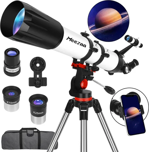 MEEZAA Telescopio, Telescopio para Adultos de Alta Potencia Profesional, Apertura de 90mm 800mm Telescopios Refractores para Principiantes de
