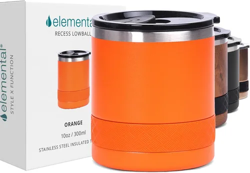 Miniatura 25 de Elemental Recess Vaso bajo de 10 oz, taza de acero inoxidable de triple pared con tapa de Tritan no fracturable, vaso de whisky aislado, taza