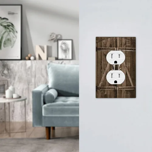 Miniatura 7 de Placa Decorativa de Pared de Granja Rústica con Cuerno de Madera para Puerta de Granero 1 Banda Duplex Cubiertas de Toma Eléctrica Soltera