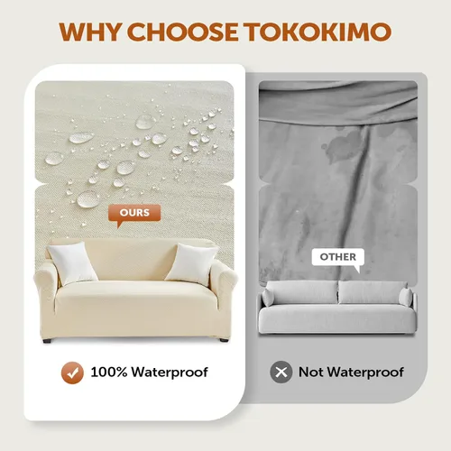 Miniatura 2 de Tokokimo Funda de sofá biplaza 100% impermeable, protector de muebles a prueba de fugas para niños, mascotas (sofá biplaza, beige) con margen