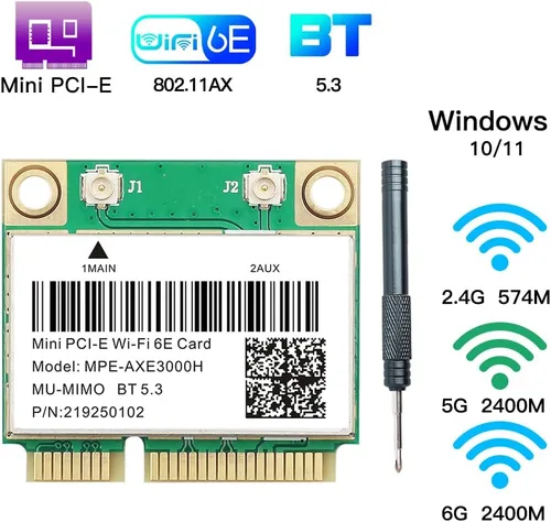Miniatura 3 de WiFi 6E Half Mini PCI-E Tarjeta de red WiFi 802.11AX AC MPE-AXE3000H 2.4GHz 5GHz 6GHz 5400Mbps Tarjeta inalámbrica BT5.3 MU-MIMO mini PCIe Wi-Fi 6E