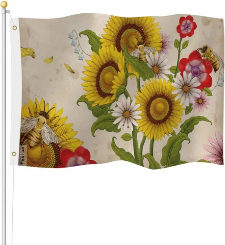 Miniatura 26 de Yekiua Bandera de conejo de Pascua, huevos de 3 x 5 en hierba verde con margaritas, flores resistentes a la decoloración UV, color vivo, cabecera