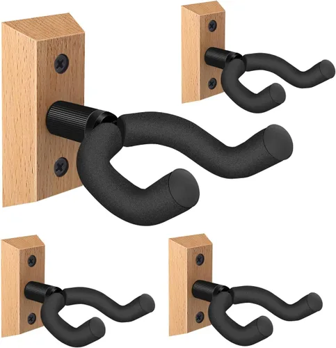DOMMI Juego de 4 colgadores de pared para guitarra, colgador de guitarra con gancho giratorio suave para guitarras de todos los tamaños, soporte de