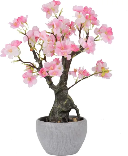 KAIRNE Maceta floral de cerezo rosa artificial, 15.7 pulgadas de alto, plantas falsas de bonsái, plantas de imitación de flores, ramas decorativas