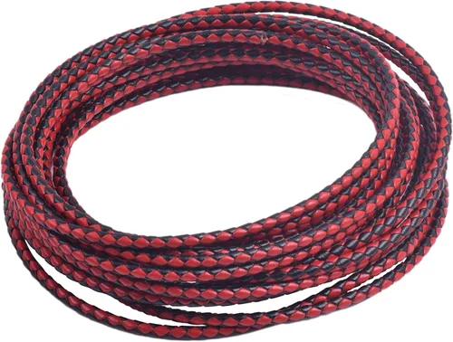 Miniatura 34 de KONMAY 2 yardas 8.0mm Cordón redondo de cuero trenzado auténtico marrón antiguo para corbata de bolo
