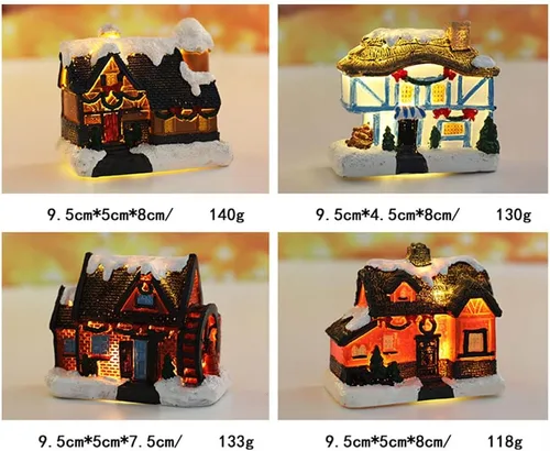 Miniatura 5 de Ochine Casa con luz de pueblo navideño, decoración navideña con luz LED, material de resina, edificios coleccionables de vacaciones