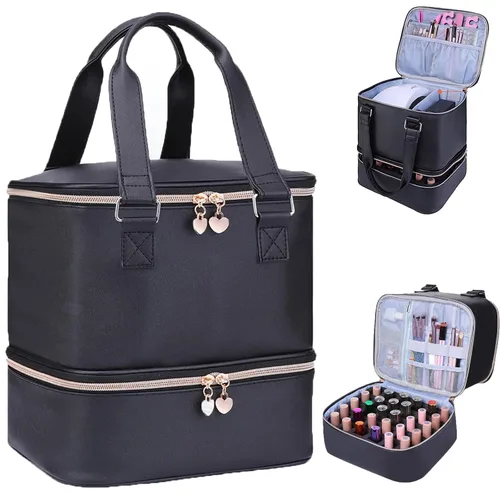 Miniatura 12 de FCQQYWZ Organizador de esmalte de uñas con 2 fundas desmontables con capacidad para 60 botellas y lámpara de uñas, organizadores de uñas portátiles