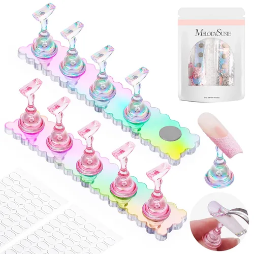 Miniatura 8 de MelodySusie Soporte de uñas para prensa, 2 juegos de base magnética acrílica azul para pintura con masilla adhesiva reutilizable para el hogar