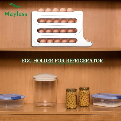 Miniatura 5 de Soporte para huevos con ruedas automáticas para refrigerador, estante organizador de refrigerador (blanco)