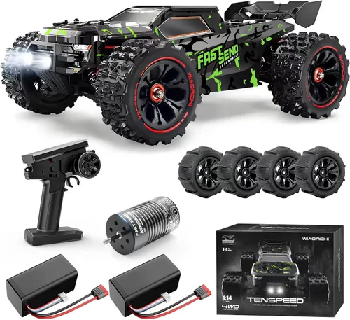 Autos RC sin escobillas 1/14 para adultos, rápidos 50+ mph, camiones RC 4x4 todoterreno impermeables, auto eléctrico de control remoto de alta