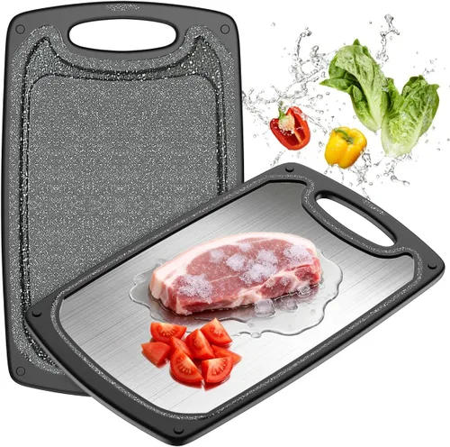 Viretang Tabla de cortar pequeña de acero inoxidable apta para lavavajillas, tablas de cortar reversibles de doble cara para cocina, tabla de cortar