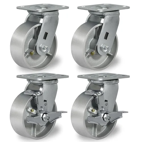 Miniatura 27 de Ruedas giratorias de 4 x 2 pulgadas, ruedas industriales resistentes, ruedas giratorias con rodamiento de rodillos - Ruedas de hierro fundido