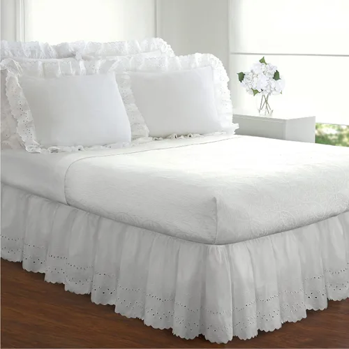 Miniatura 2 de Fresh Ideas falda de cama de 18 pulgadas con volantes calados color hueso Blanco