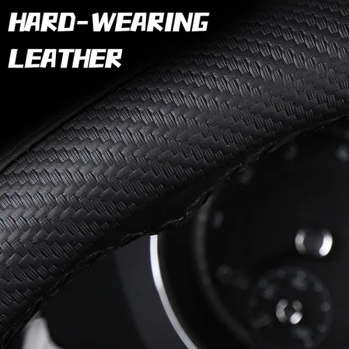 Miniatura 3 de HZEL Funda para volante de automóvil, protector de volante de vehículo de cuero de fibra de carbono, antideslizante, transpirable, accesorios