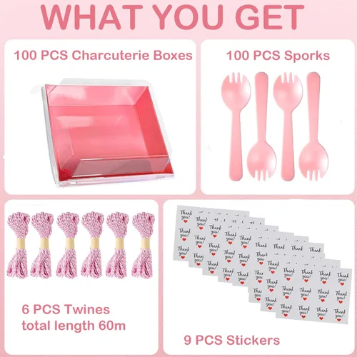 Miniatura 3 de Paquete de 100 cajas pequeñas de charcutería con tapas transparentes de 5 pulgadas cuadradas para llevar, mini caja de charcutería de papel