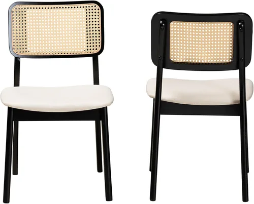 Miniatura 5 de Baxton Studio Dannon - Juego de 2 sillas de comedor, color crema/negro/marrón claro
