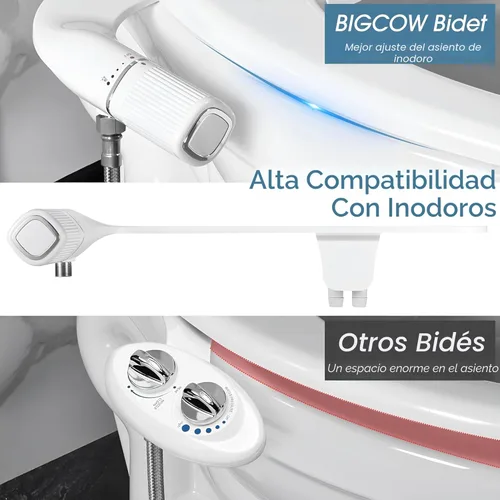 Miniatura 3 de BIGCOW - Accesorio de bidé ultrafino para inodoro, boquilla doble (lavado frontal y trasero), presión de agua fría ajustable y entrada de acero