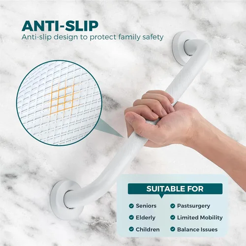 Miniatura 3 de Ravinte Hardware Paquete de 2 barras de agarre para ducha, barras de agarre antideslizantes de acero inoxidable de 12 pulgadas, color blanco