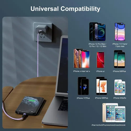Miniatura 7 de Essri 3 cables de carga cortos de 1 pie para iPhone, con certificación MFi, cables Lightning fuertes de nailon trenzado, carga rápida USB para Azul