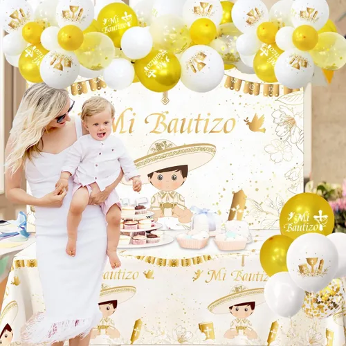 Miniatura 2 de Kit de 57 piezas de guirnalda de arco de globos de Mi Bautizo para He God Bless Baby Boy Bautizo Party Decoraciones Primera Comunión Decoración