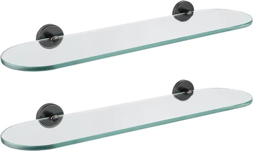 Miniatura 16 de JQK Estante de vidrio para baño dorado, almacenamiento de ducha de vidrio templado de 20 por 5 pulgadas, montaje de pared dorado cepillado de acero