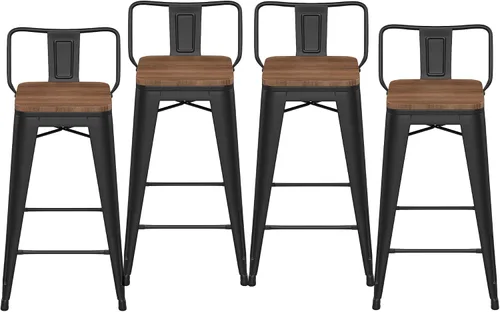 Miniatura 13 de HAOBO Home Taburetes de bar industriales de metal, taburetes de bar con respaldo bajo con asiento de madera [juego de 4] sillas de comedor de 18