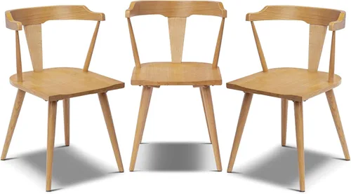 Miniatura 4 de POLY & BARK Silla de Comedor Enzo Negra Moderna de Mediados de Siglo – Silla con Respaldo de Listones de Madera de Roble Macizo, Altura del Asiento