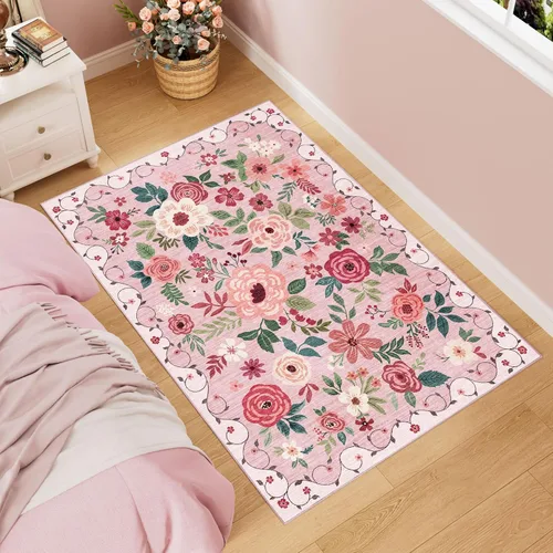 Miniatura 210 de DUKINO Alfombra de área de 6 x 9 pies, alfombra floral para sala de estar, ligera, antideslizante, lavable, alfombra de interior de pelo bajo