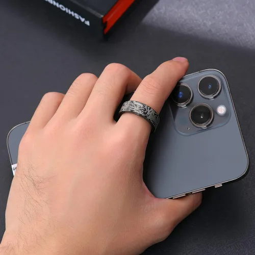 Miniatura 5 de Anillo de patrón de placa de circuito de computadora de 0.315 in negroplataazuloro - Spinner Fidget Alivio de la ansiedad Anillo de acero inoxidable