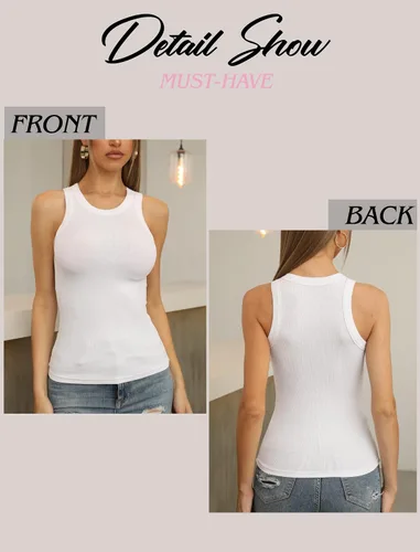 Miniatura 2 de VICHYIE - Camiseta de tirantes para el verano para mujeres básica sin mangas camiseta ajustada de punto acanalado blusas con espalda cruzada