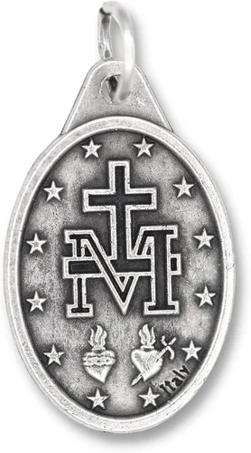 Miniatura 5 de Caritas et Fides Paquete de 25 medallas milagrosas a granel (1 pulgada, plata oxidada), hechas en Italia – Colgante de María para collar, colgante