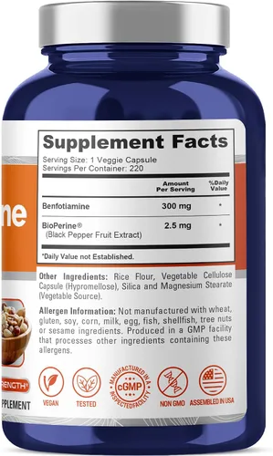 Miniatura 2 de Benfotiamine 300 mg 180 cápsulas vegetales (sin OMG, veganas y sin gluten)