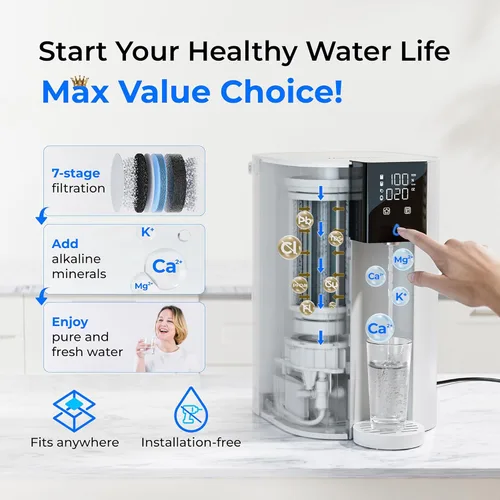 Mineral alcalino: sistema de ósmosis inversa Waterdrop CoreRO, certificado NSF/ANSI 58 y 372, filtro de agua de ósmosis inversa de 7 etapas para