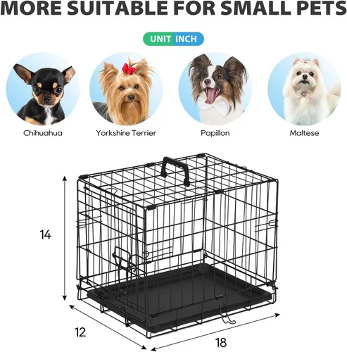 Miniatura 7 de BestPet Jaula para perros 18 pulgadas Negro Perrera de metal plegable con puertas individuales, pestillos seguros de perno deslizante