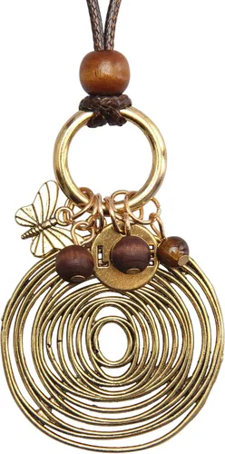 GelConnie Collar de cordón de cuero, cadena multicapa con colgante de madera, joyería vintage, bohemio, suéter largo para mujeres y hombres