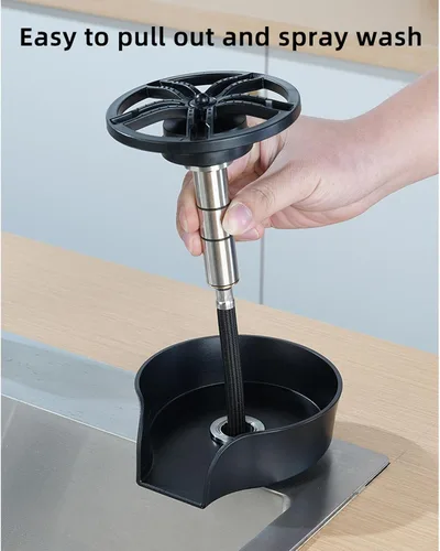 Miniatura 5 de Enjuagadora automática de vidrio para fregadero de cocina, lavadora de vasos de acero inoxidable con rosca G1/2, rociador montado en fregadero
