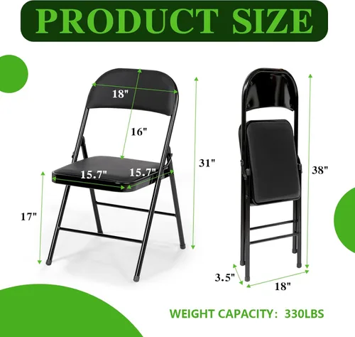 Miniatura 3 de SKONYON Sillas plegables con asientos acolchados, silla plegable negra para uso en exteriores e interiores, capacidad de 330 libras (juego de 6)
