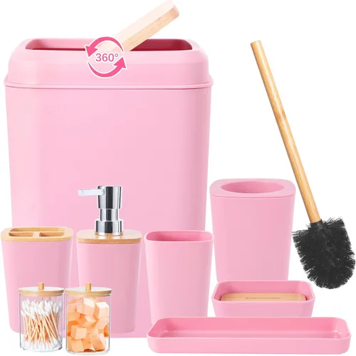 Miniatura 13 de Juego de accesorios de baño rosa con cortina de ducha y alfombras con purpurina, juegos de baño con alfombras de baño extrasuaves y absorbentes