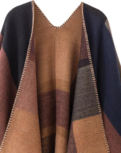 Miniatura 5 de Urban CoCo Poncho de colores para mujer, chal con frente abierto, color en bloques
