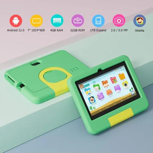 Miniatura 7 de Tablet para niños, tableta Android de 7 pulgadas para niños, 4GB RAM 32GB ROM expansión 1TB, tabletas para niños pequeños con control parental, Verde